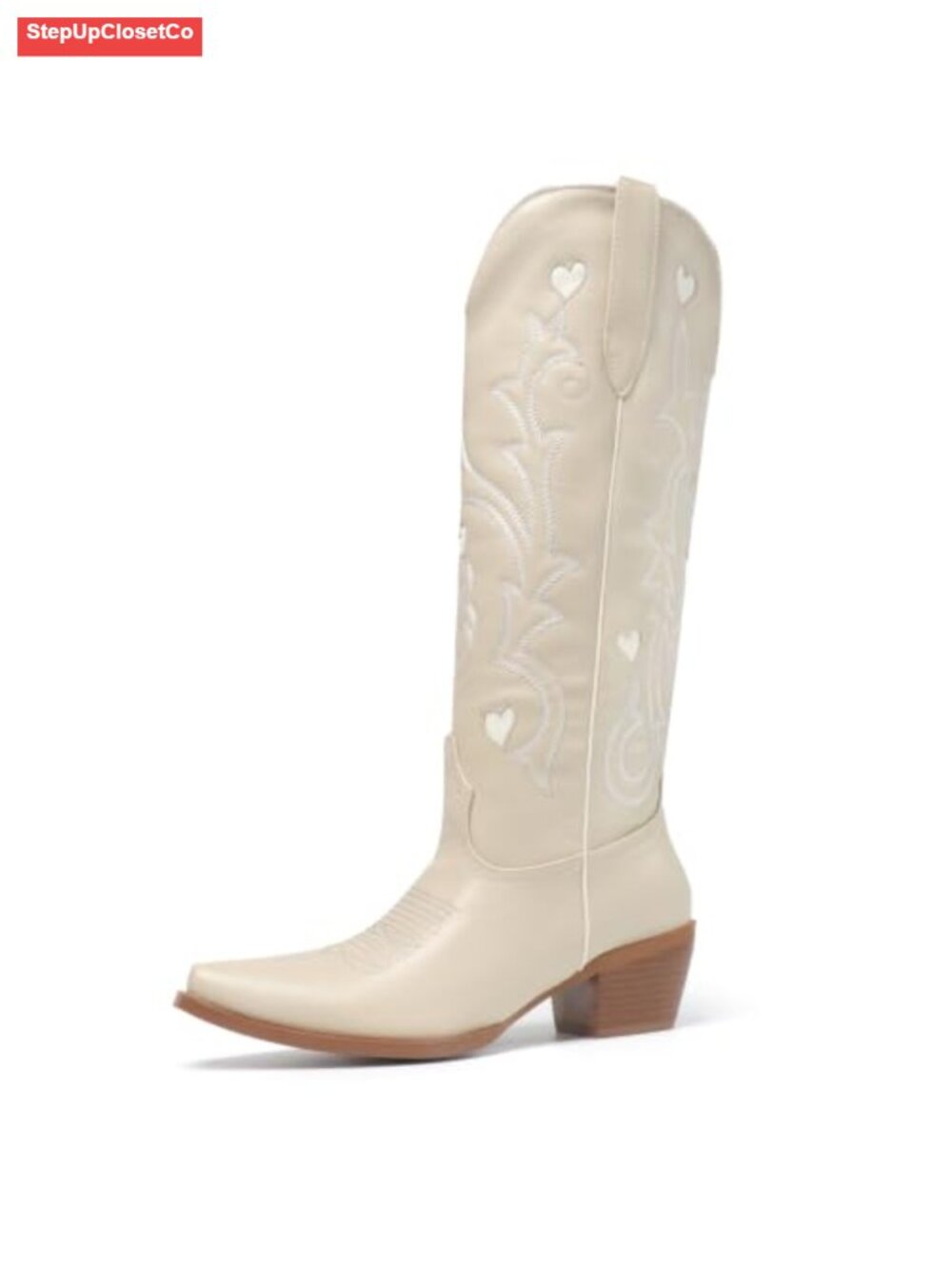 Embroidered Knee High Cowgirl Boots Chunky Heel Pointed Toe Women Western - Picture 3 of 6
